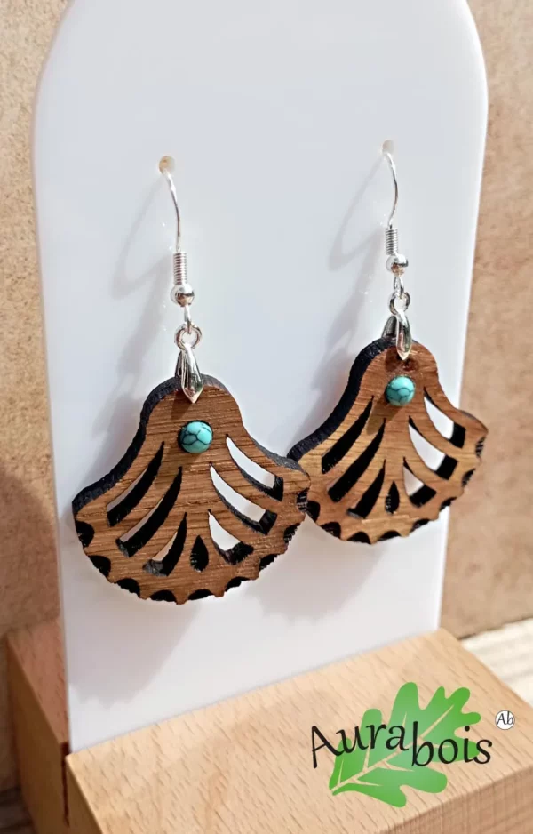 Boucles d'oreilles bois et pierre naturelle turquoise