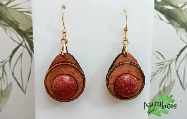 boucles d'oreilles en bois et pierre naturelle