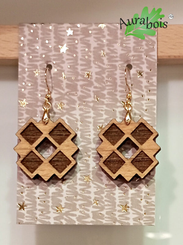 Boucles d'oreilles en bois plaqué or géométrique