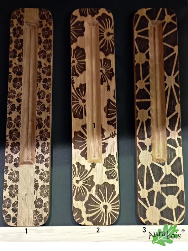 Support pour bâton d'encens en bois avec motif gravé au laser